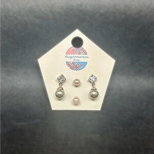 4pc Silver Faux Pearl Drop & Stud Earring Set — Renewed